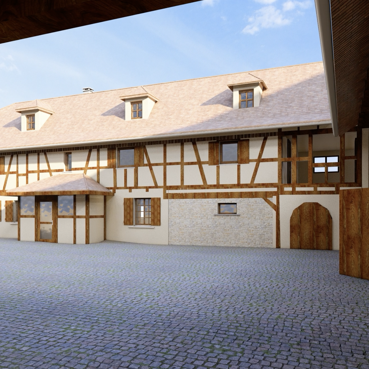Intérieur de la modélisation 3D d'une ferme en alsace